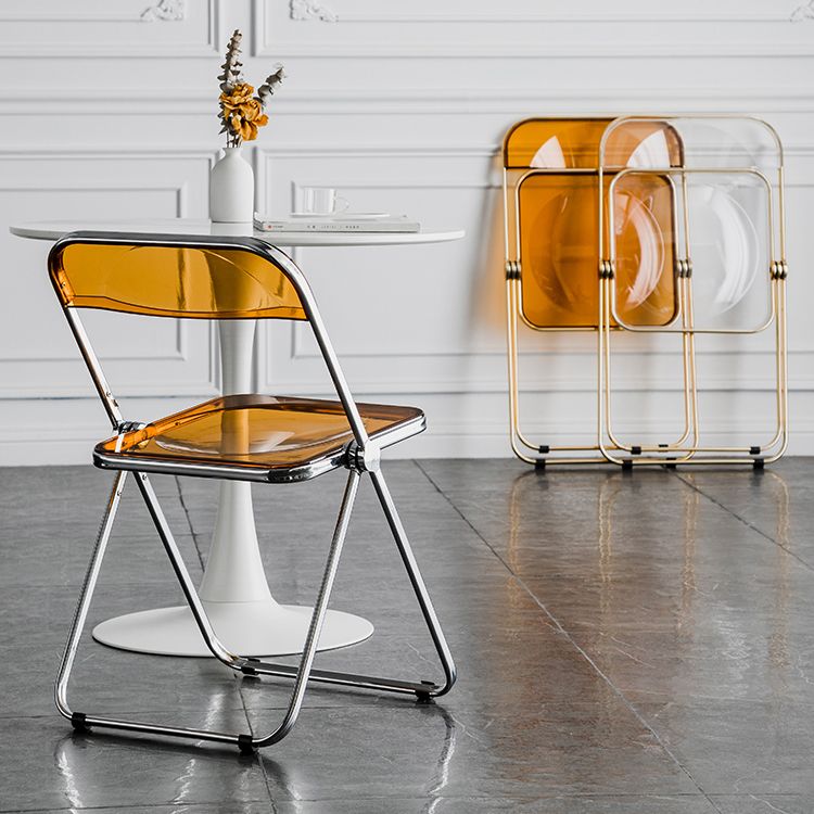 Silla de comedor plegable con respaldo abierto, silla de comedor individual sin brazos con patas de metal