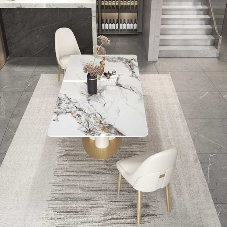 Rectangle Dining Site Table Traditional Luxury Table with Stainless Steel Base