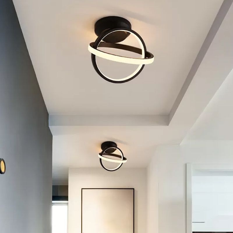 Crossed Circle Metallic Flush Mount Lamp Minimalist Black/White LED Ceiling Flush in Warm/White Light