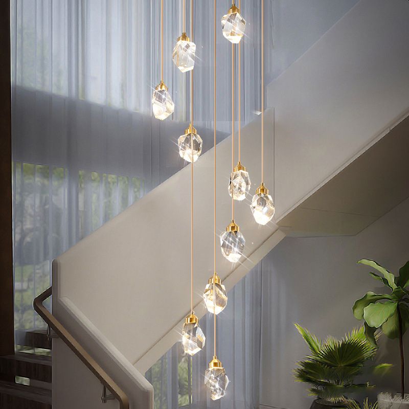 Contemporary Pendant Clear Crystal Hanging Ceiling Light for Spiral Stair