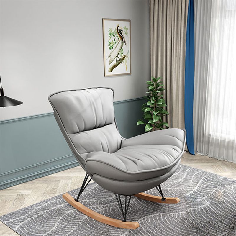 Contemporary Rocking Chair Plain Water Resistant Faux Leather Glider Chair with Ottoman