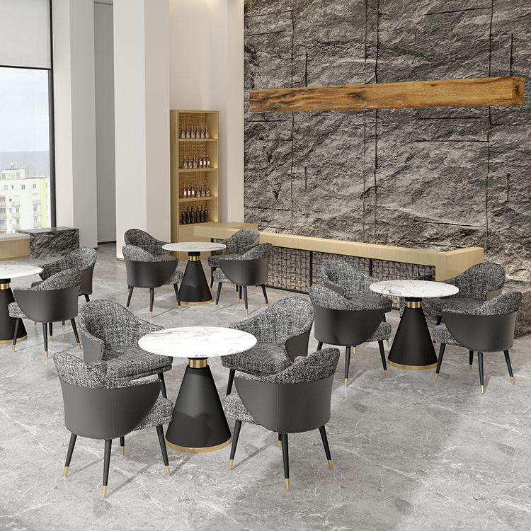 Glam Sintered Stone Dining Room Set with Round Table and Black Leg Dining Table Furniture