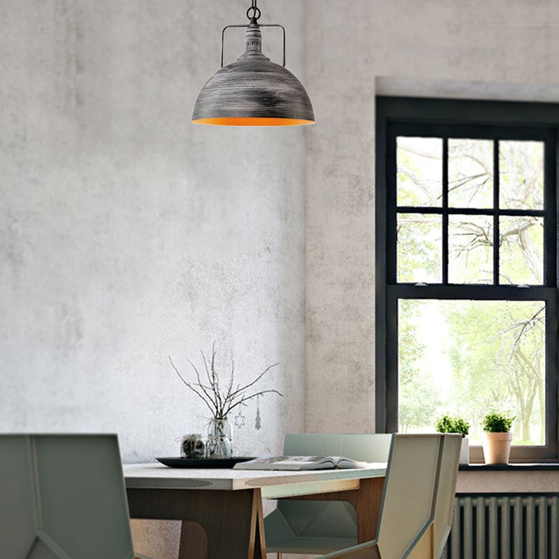 Gealtert silbergekoßene Anhängerlampe Industrial Metall 1 Leichtes Esstisch hängende Licht, 12 "/16" Breite