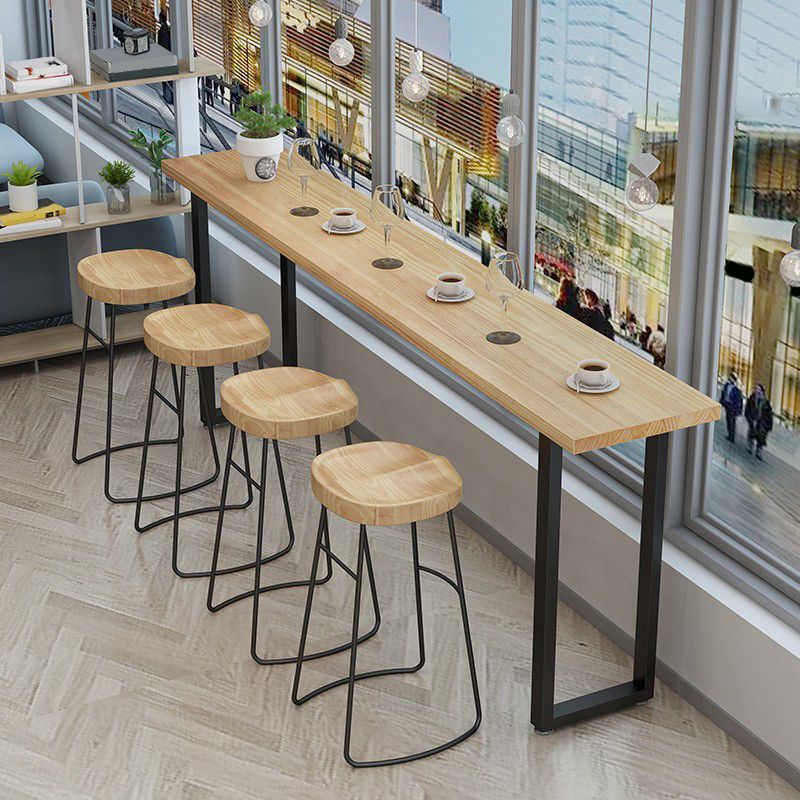 Contoured Seat Dining Stools Solid Wood Bar Stools with Footrest