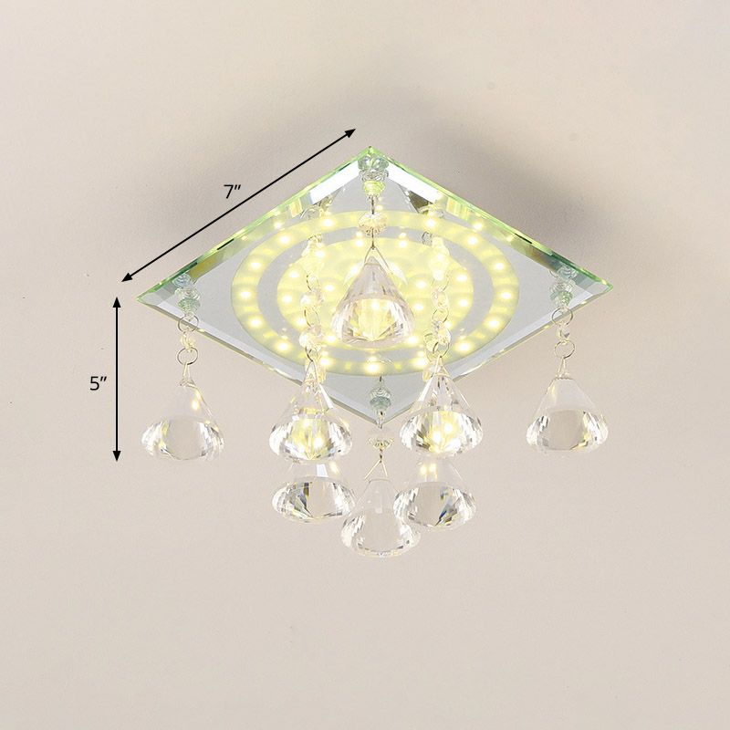 Clear Crystal Square Flush Light Minimalist LED Corridor Close to Ceiling Lighting Fixture