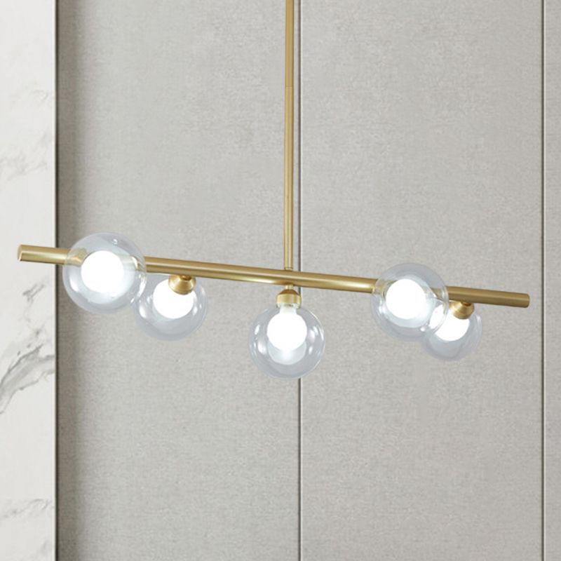 Bubble Clear Glass Island Ceiling Light Modern Style 5/6 Lights Black/Gold Finish Pendant Light Fixture for Dining Room