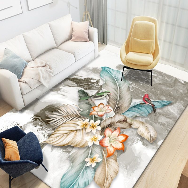 Flower Plant Rug Area Carpet Easy Care Machine Washable Indoor Rug for Decoration