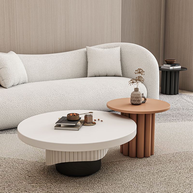Modern Coffee Table Wooden Round Nesting Coffee Table Set with Pedestal Legs