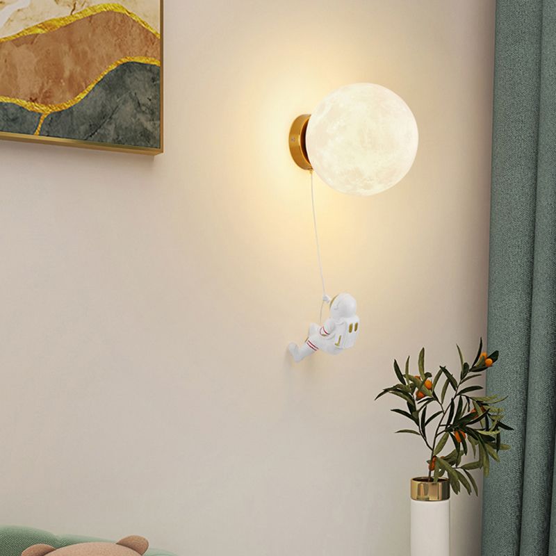 Kids Style 1 - Light Wall Sconce in White Moon Shape Resin and Iron Wall Light