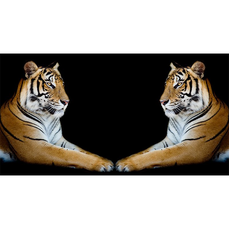 Contemporary Tiger Twins Wall Mural Black Decorative Wall Covering for Living Room
