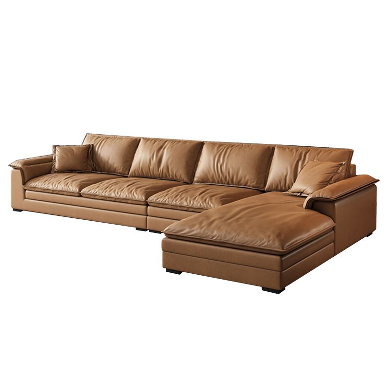 Glam Style Sofa Bed with Sponge Upholstery Filled Orange Faux Leather Sofa