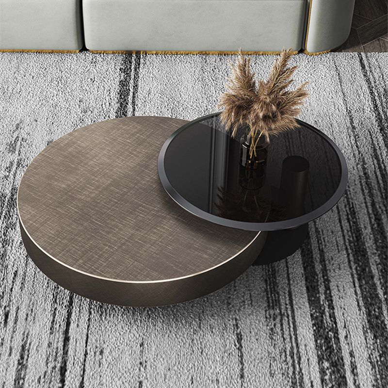Mid-Century Modern Round Coffee Table Metal Cocktail Table in Distressed Finish