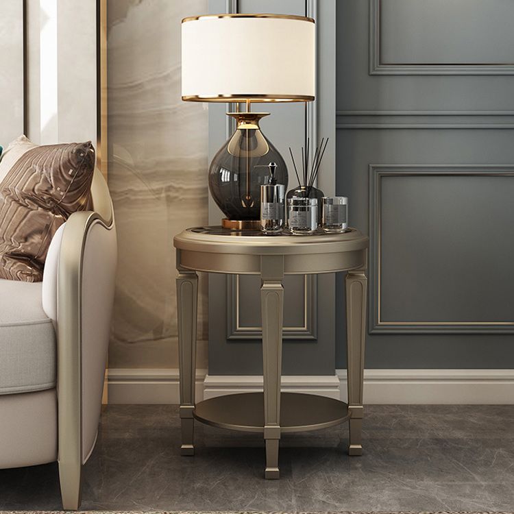 26" Tall 4 Legs Solid Wood End Table Contemporary Round Double Tier End Table