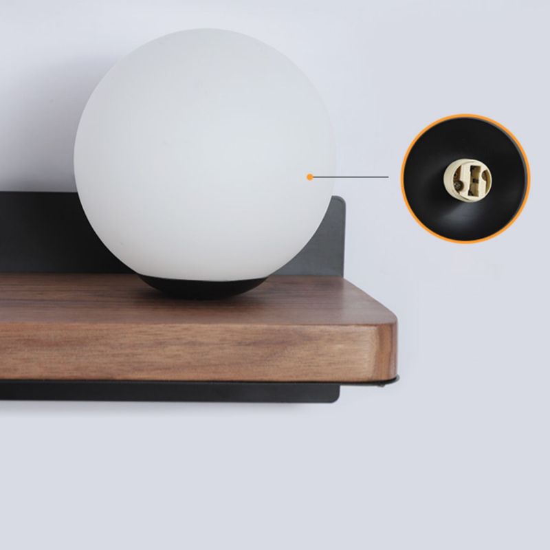 Contemporary Wood Wall Mounted Lighting Glass Shade Wall Lamp for Bedroom
