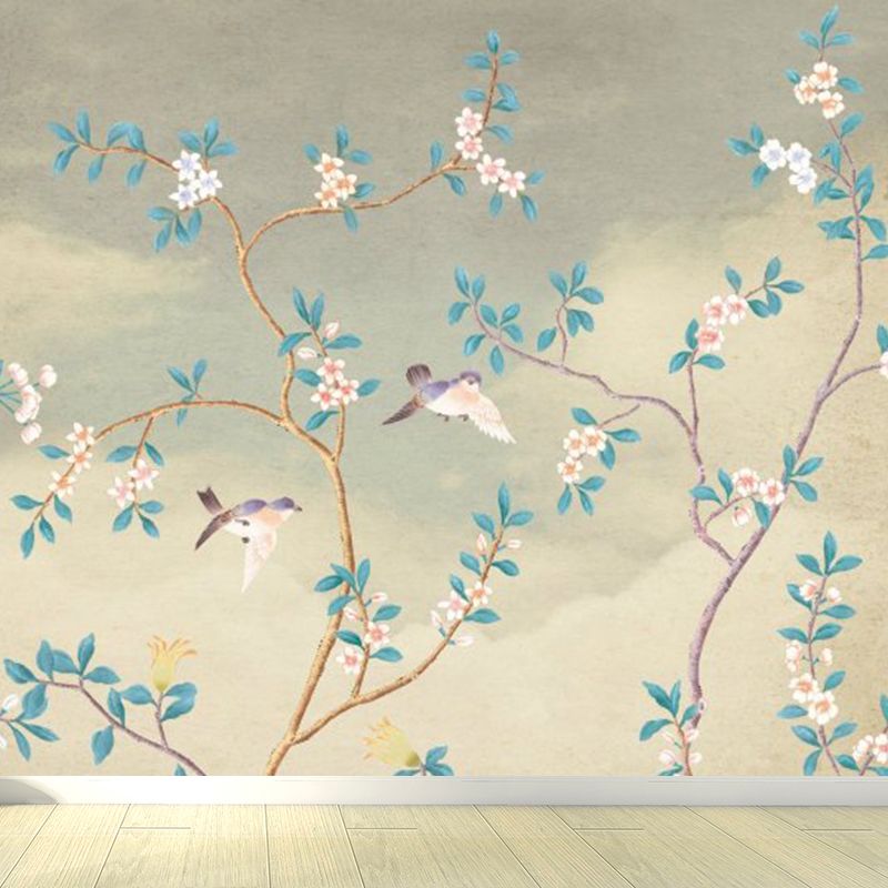 Autocollant Mural au Design Floral vif, décoration murale moderne en matériau non tissé de couleur claire