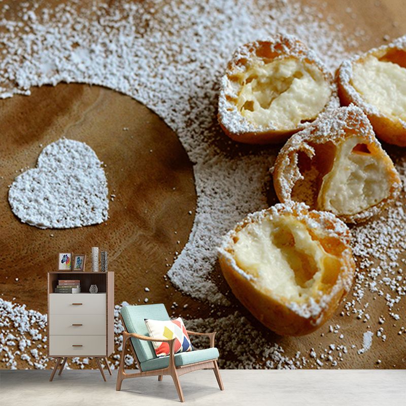 Customized Cream Puff Mural Decorative Wallpaper for Dessert Shop