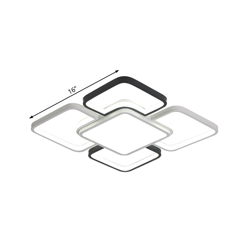 16"/19.5"/35.5" Wide Modern LED Ceiling Flush Mount Light Black and White Square/Rectangle Flush Lamp with Acrylic Shade in Warm/White Light