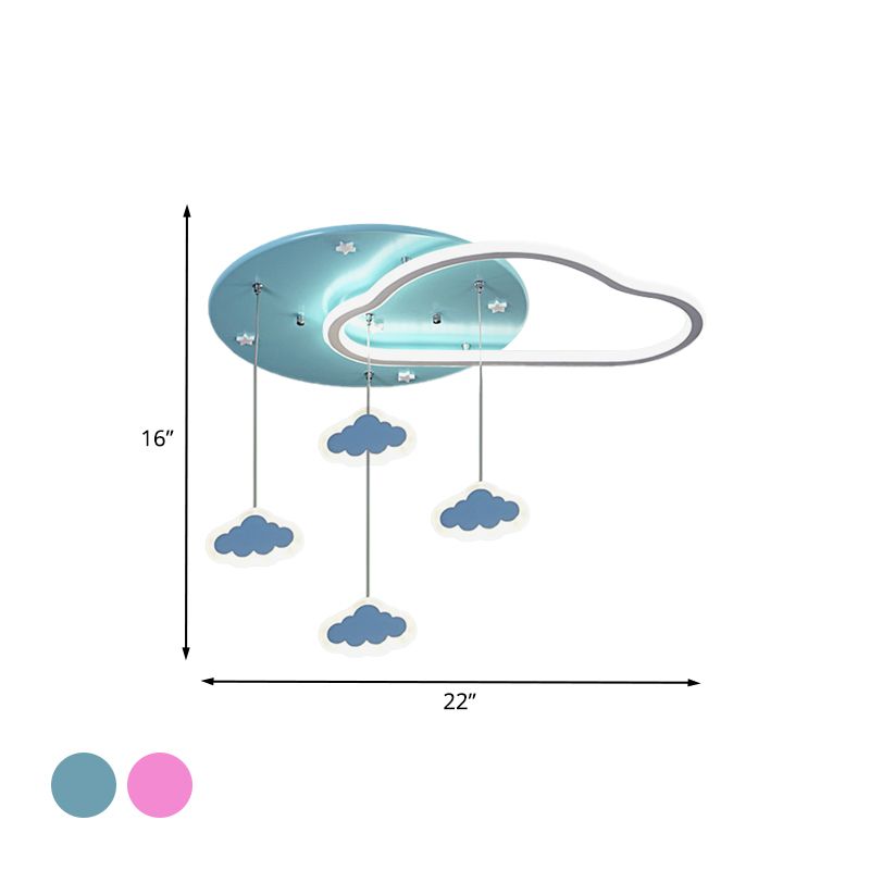 Star/Cloud/Loving Heart LED Ceiling Flush Kids Acrylic Children Bedroom Flush Mount Lamp with Drape in Pink/Blue