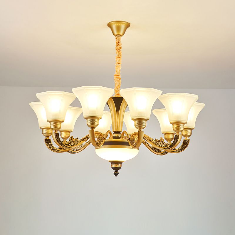 Retro -stijl wijd uitlopende ophanging lichte crème matglas kroonluchter licht voor woonkamer
