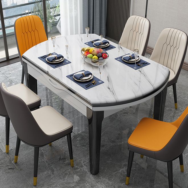 Simplicity Style Dining Site Table Faux Marble Furniture with Drop-Leaf