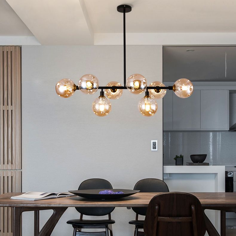 Kitchen Island Pendant Light Nordic Style Island Lighting Fixture with Orb Glass Shade