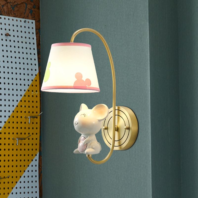 Barrel Applexion luminaire Kids Tissu Fabric Single Head Gold Wall Éclairage avec dessin animé cochon / souris / Dragon Decoration