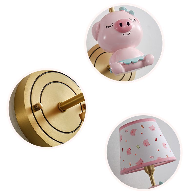 Pink Pig Wall Lighting Contemporary Wall Light with Cartoon Patterned Empire Shade