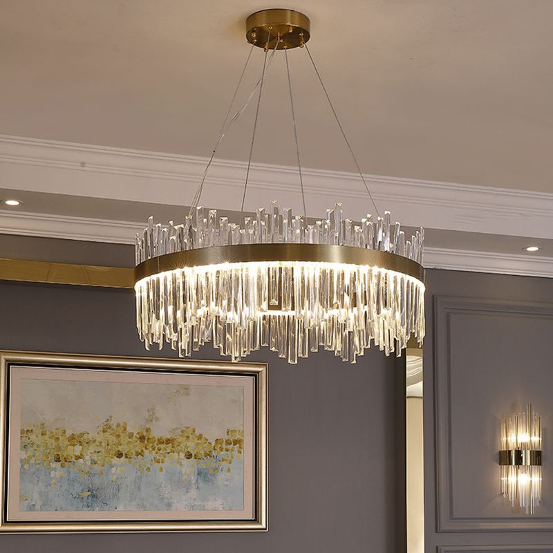 Runde Form hängende Lichter moderner Kristallmetallkronleuchter in Gold für Wohnzimmer