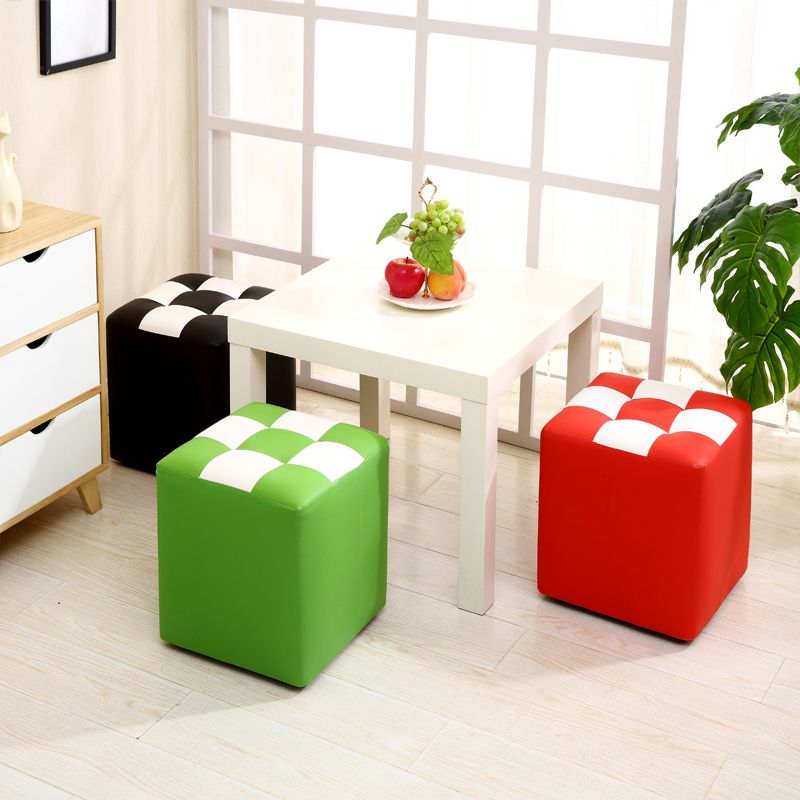 Purple Modern Pouf Leather Check Print Pouf for Drawing Room