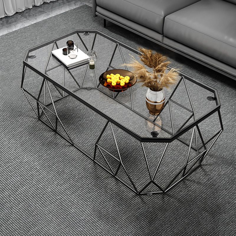 Modern Frame Coffee Cocktail Table Rectangular Glass Top Cocktail Table for Home