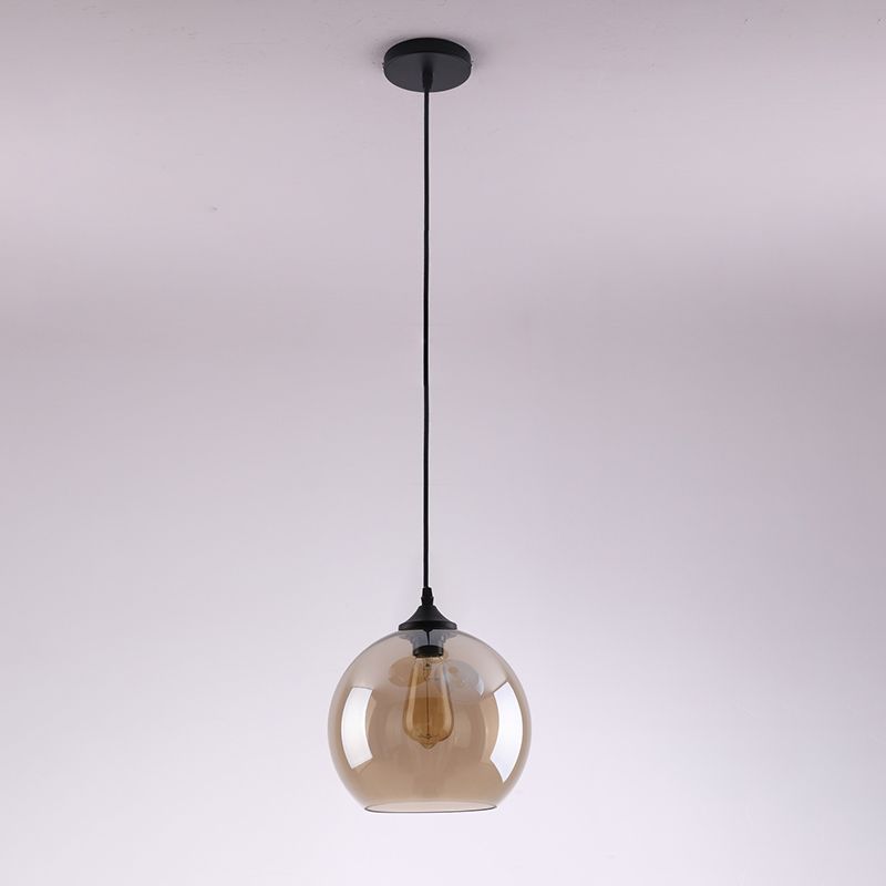 Industrial Retro Globe Pendant Light Wrought Iron Hanging Lamp with Glass Shade