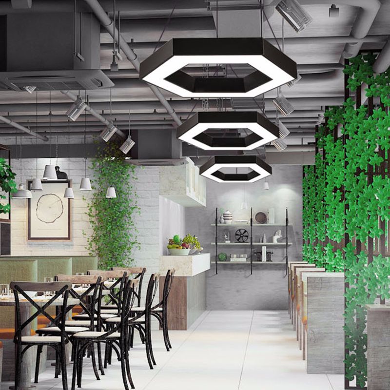 Office Hallway LED Pendant Modern Style Hanging Light with Hexagonal Acrylic Shade