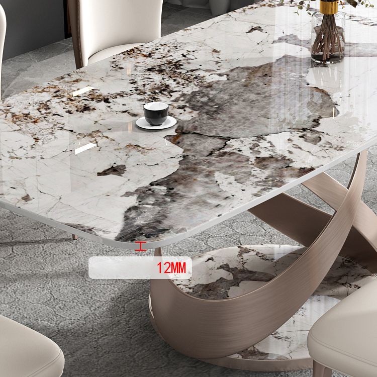 Metal Traditional Luxury Rectangle Dining Table Sintered Stone Table with Pedestal Base