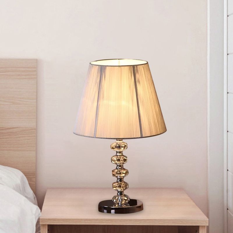 Lampada notturna di cristallo sfaccettato classico 1 scrivania camera da letto in lampadina in cromo con tonalità in tessuto conico