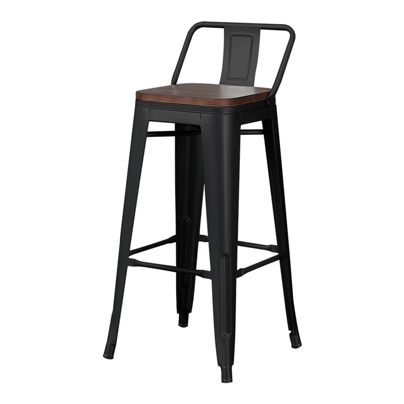 Industrial Wood Top Barstool Iron 4 Legs Bar Stool for Indoor