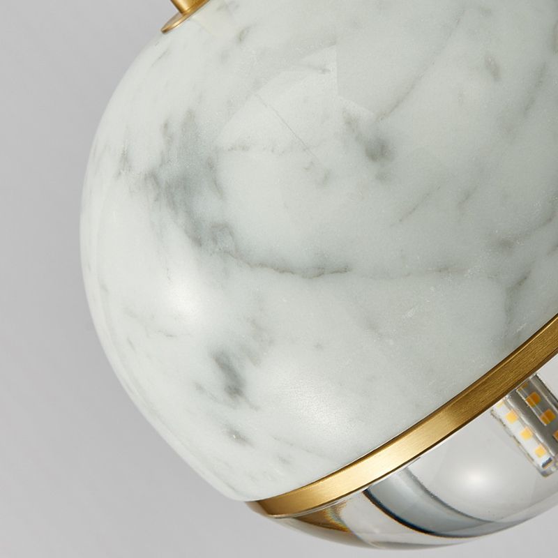 Modern Style Spherical Hanging Light All Copper Marble 1 Light Pendant Lamp for Bedside