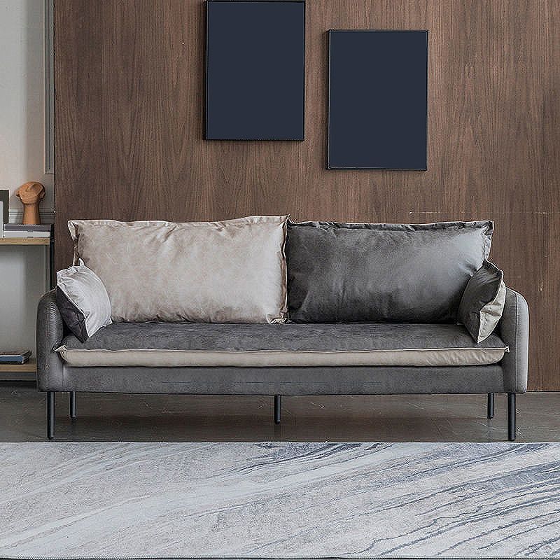 Contemporary Faux Leather Sofa Square Arm Couch with Pillows