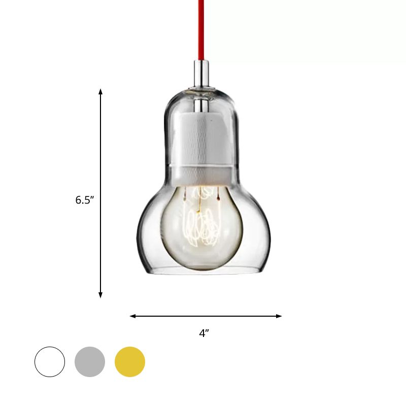 Clear/Amber/Grey Glass Gourd Pendant Light Modernist 1 Light Hanging Ceiling Lamp for Dining Room, 4"/7" Wide