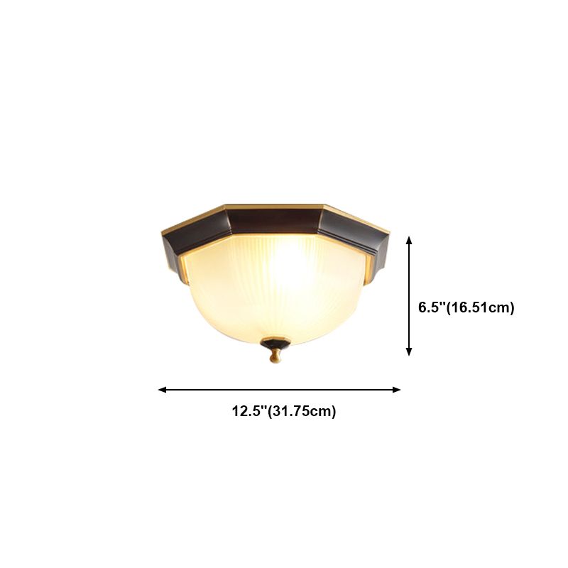 Brass Geometric Ceiling Fixture Traditional Frosted Glass Flush Mount for Corridor