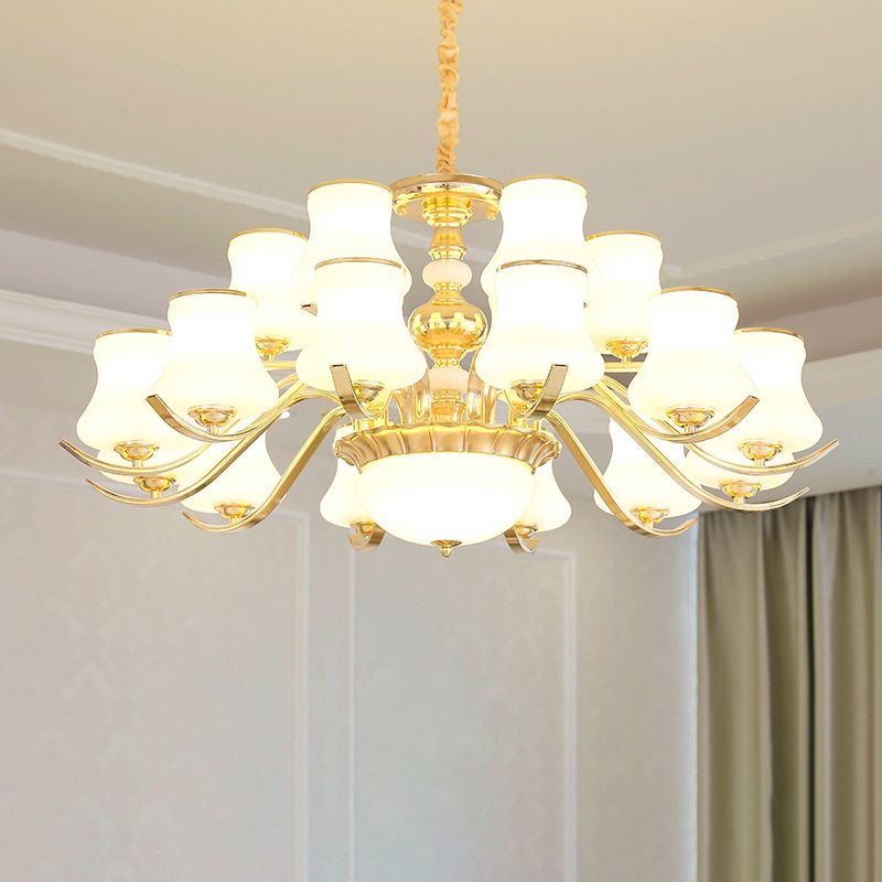 Gold Plated Jar Shaped Hanging Lamp Antique Opal Glass Bedroom Chandelier Light Fixture