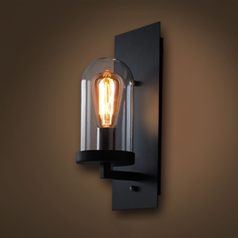 Clear Glass Industrial Style Leuchte 1-Licht schwarzer Wand Licht für den Flur