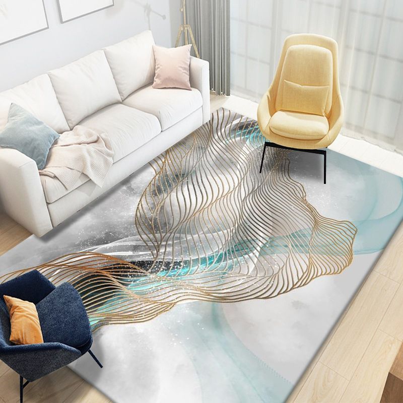 Modern Area Rug Abstract Pattern Polyester Rug Stain Resistant Carpet for Living Room