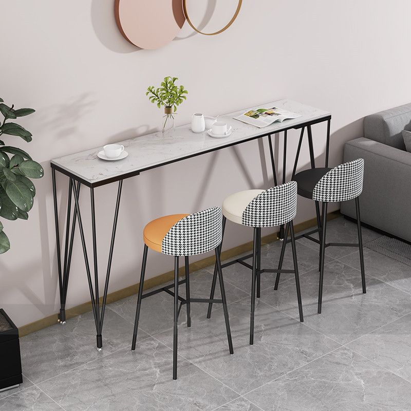 Rectangle Pub Table Glam Faux Marble Top Bar Table for Cafe and Breakroom