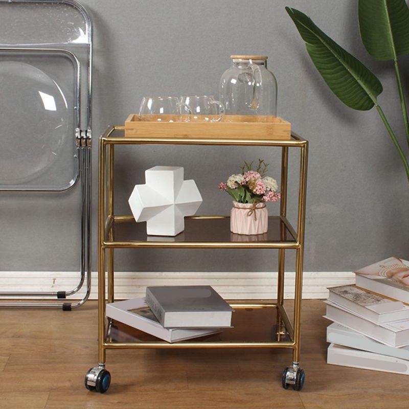 Rectangular Glass Shelf Included Side Table with Casters - 22"/23.6"/25.6" H
