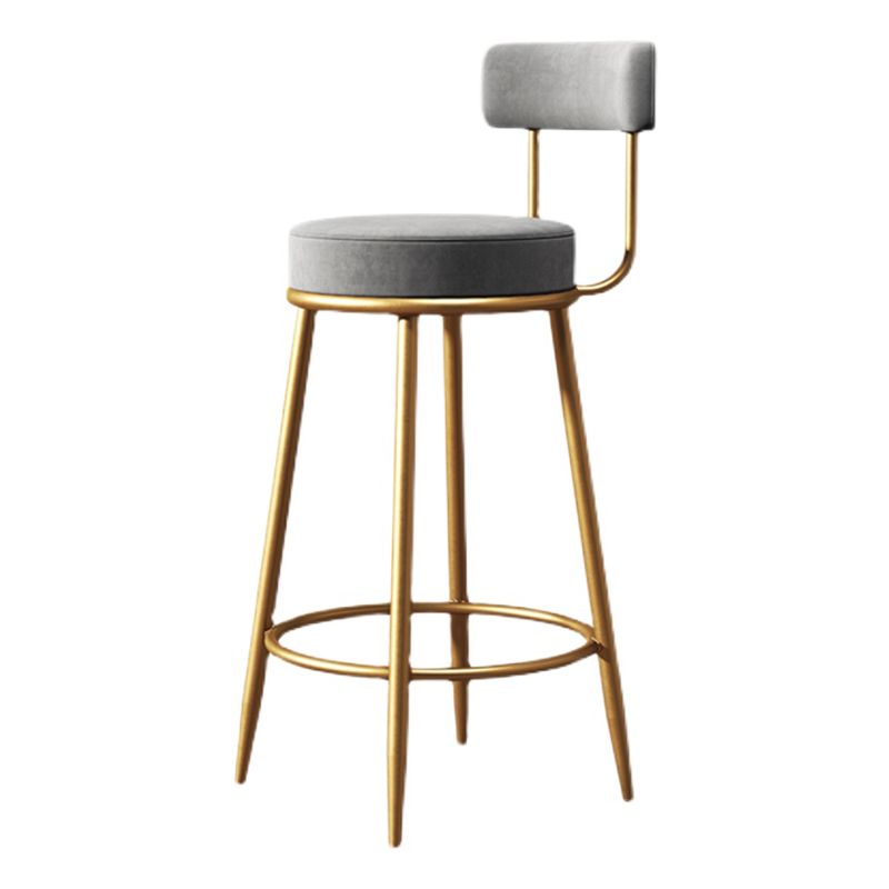 Glam Armless Backrest Counter Stool Iron Household Bar Stool with Velvet Cushion and Pedal