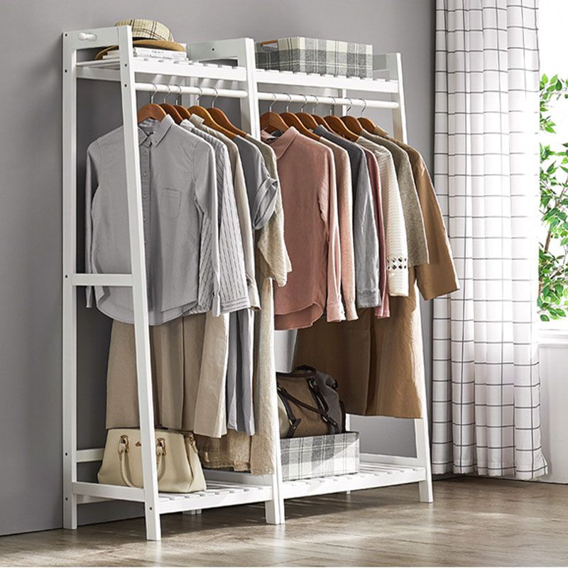 Contemporary Wardrobe Armoire Pine Wood Armoire with Garment Rod for Home