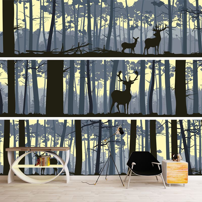 Cerf dans la forêt murale nordique imperméabilisation décoration murale de chambre à coucher, faite sur mesure