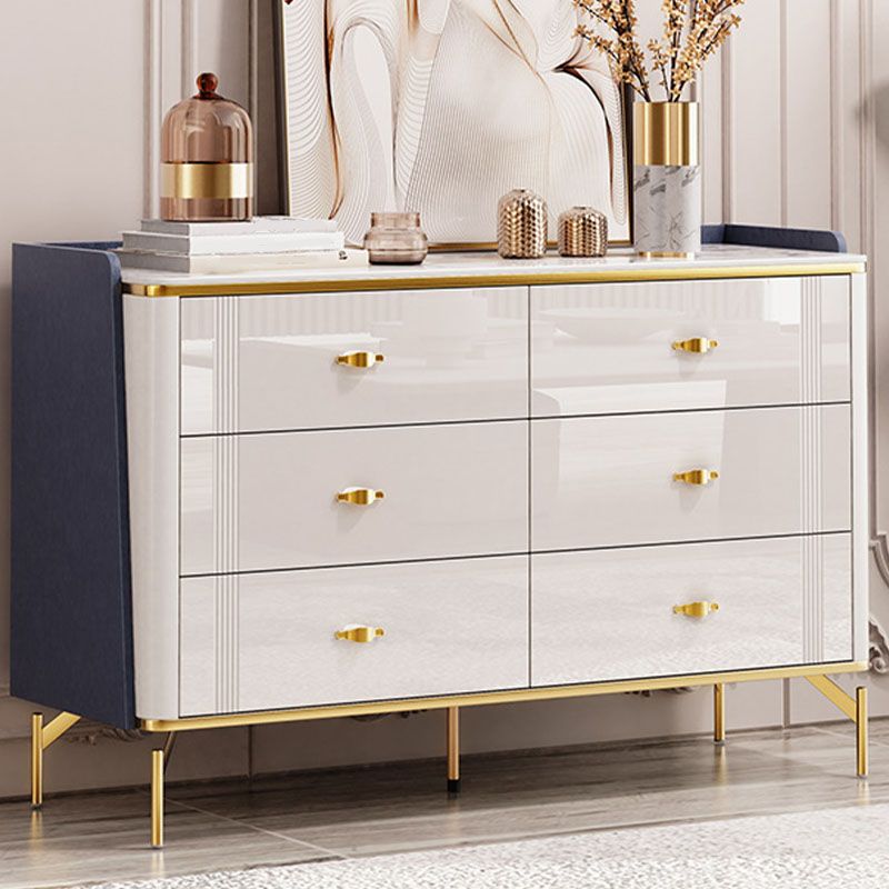 Glam Stone Storage Chest Bedroom Chest in White with Metal Legs
