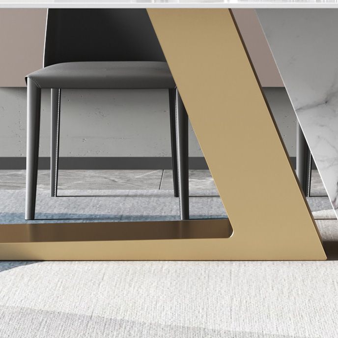 Glam Dining Rectangle Table Sintered Stone Table with Metal Legs for Home Use