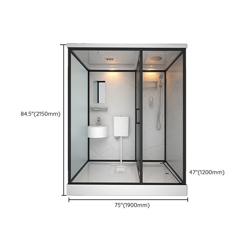 Frosted Tempered Glass Framed Shower Stall with White Base and Towel Bar